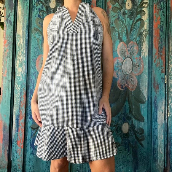 Gingham dress blue green white with pockets - Picture 3 of 5